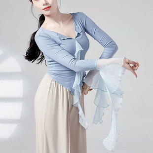 古典舞服装 飘逸练功服荷叶边纱衣中国舞艺考训练上衣成人夏 女修身