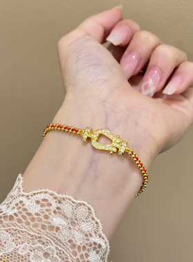 本命年红绳手链轻奢小众精致编织手绳女生马蹄扣红色手饰马年礼物