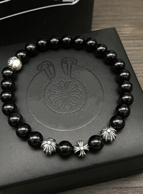 S925银手链时尚欧美十字花珠手串