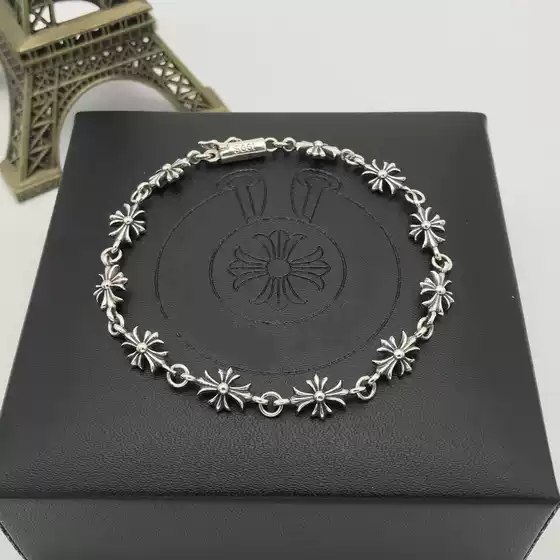 S925 Sterling Silver Bracelet, Retro Thai Silver, Personalized Fashion Cross Bracelet, Trendy Men and Women Couple Style, European and American Trendy Accessories