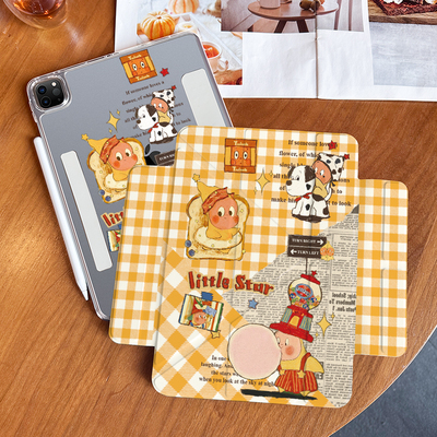 黄格纹卡通适用ipadpro11寸保护壳air6透明ipadair7女款2025磁吸分离air4可拆卸MINI7第11代保护套10代9代8女