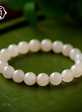 顽石灵温柔有力量水晶文玩细肉藕粉和田玉单圈圆珠手串W1-111