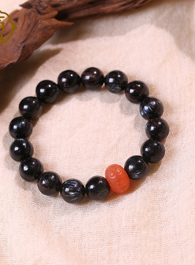 顽石灵 收藏级稀少品蓝闪石石榴石共生矿水晶手链W1-396