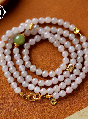 顽石灵收藏级青海冰料藕粉和田玉手串多圈925银款手链项链W1-137