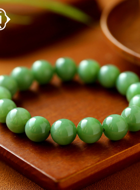 顽石灵鲜嫩青翠毕业级大颗粒苹果绿圆珠和田玉碧玉手串W1-6