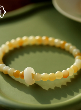 顽石灵质地细腻毕业级细肉糖白和田玉灯笼珠手链W2-37