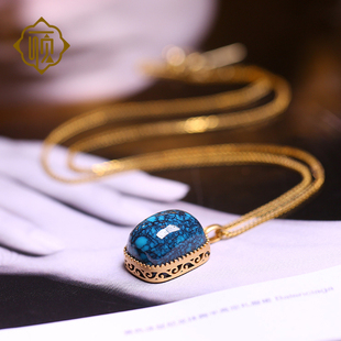顽石灵 深邃蓝调高瓷细腻暴力蓝乌兰花绿松石18K金包镶吊坠W2-68