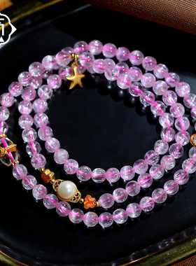 顽石灵粉紫交融毕业级玻璃体猫眼紫锂辉配925银设计款手串W1-171