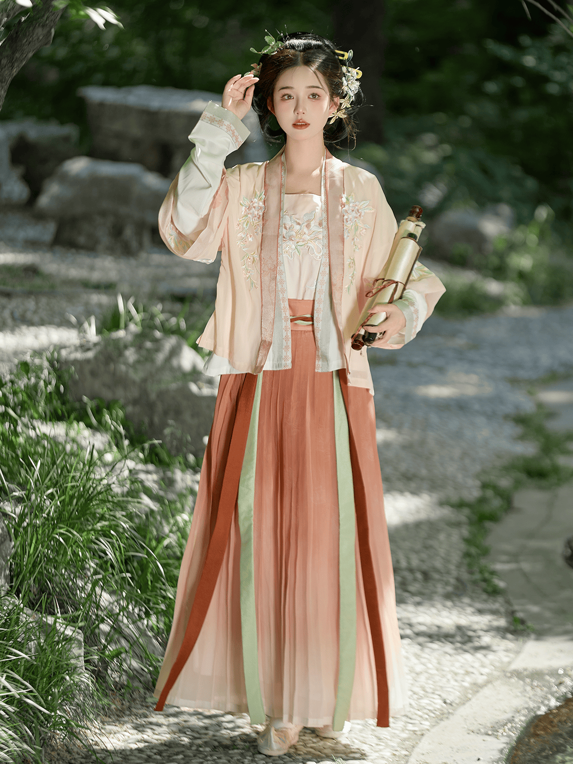 夏季宋制绣花墨笙长干寺汉服