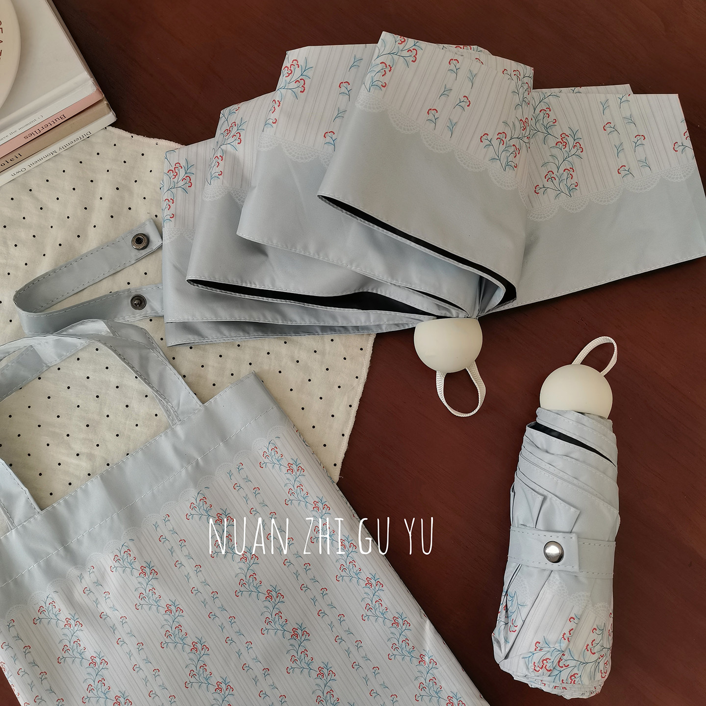 复古文艺高颜值晴雨伞女折叠自动小巧便携两用防风防晒碎花太阳伞