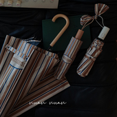 长柄伞美式 复古条纹直杆雨伞女晴雨两用高颜值抗风结实防晒太阳伞