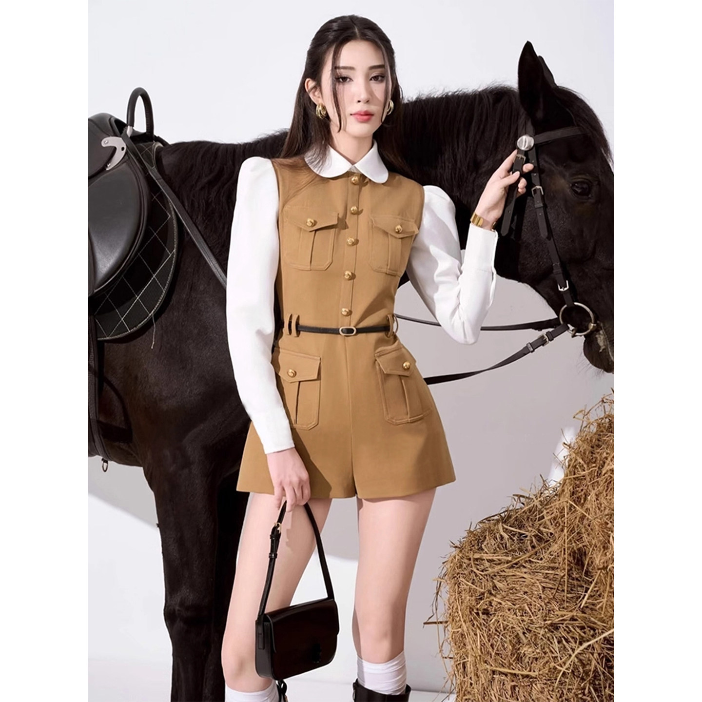 秋冬新款优雅工装风撞色收腰显瘦小众设计感干练长袖翻领连体裤女,女装/女士精品,连体衣/裤,淘宝优惠券,粉丝福利购,淘宝优惠卷