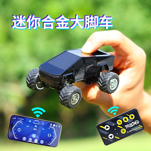 合金mini遥控皮卡车男孩专业rc大脚怪兽装警车儿童桌面玩具拉卡车