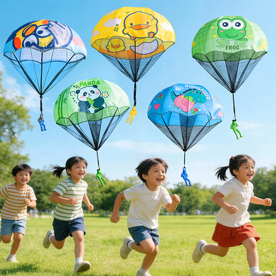 儿童潮流新型户外玩具小孔龙小黄鸭萌宠降落伞幼儿户外抛接球玩具