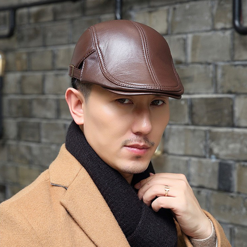 鸭舌帽鸭舌帽中老年人羊皮春季