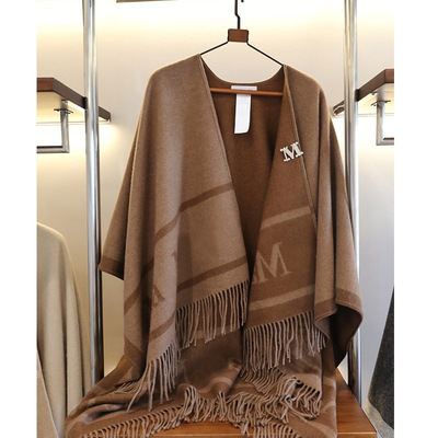 高版m字母网红同款羊绒羊毛斗篷披肩女感双面保暖披风外搭冬