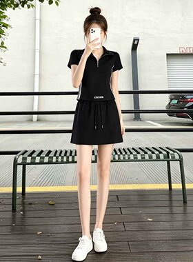 黑色休闲运动套装女夏季