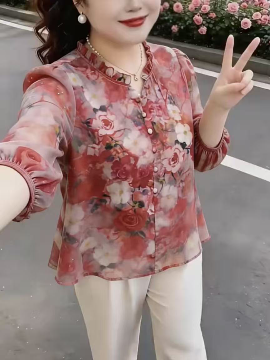 2026夏季新款女士设计感中年妈妈时髦显瘦碎花衬衫大码胖MM女装潮