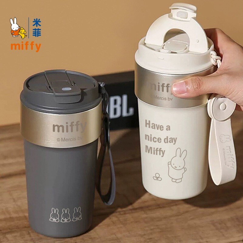 miffy米菲咖啡保温杯男女316不锈钢大容量易清洗简约情侣挂绳水杯