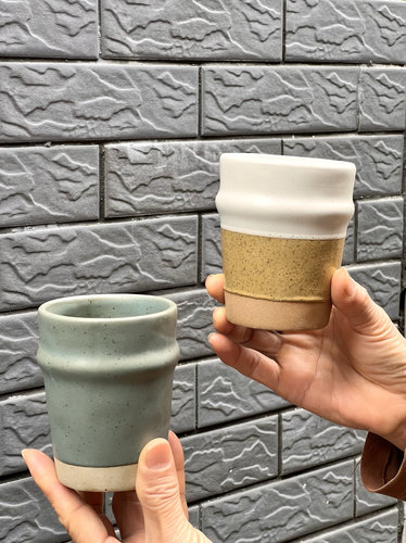 出口丹麦陶瓷口杯320ml 芝麻喷点复古风大麦水杯马克杯手握咖啡杯