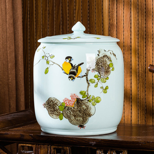 景德镇手绘陶瓷米缸油缸酒水缸20斤装 带盖家居防潮防虫储物茶叶罐
