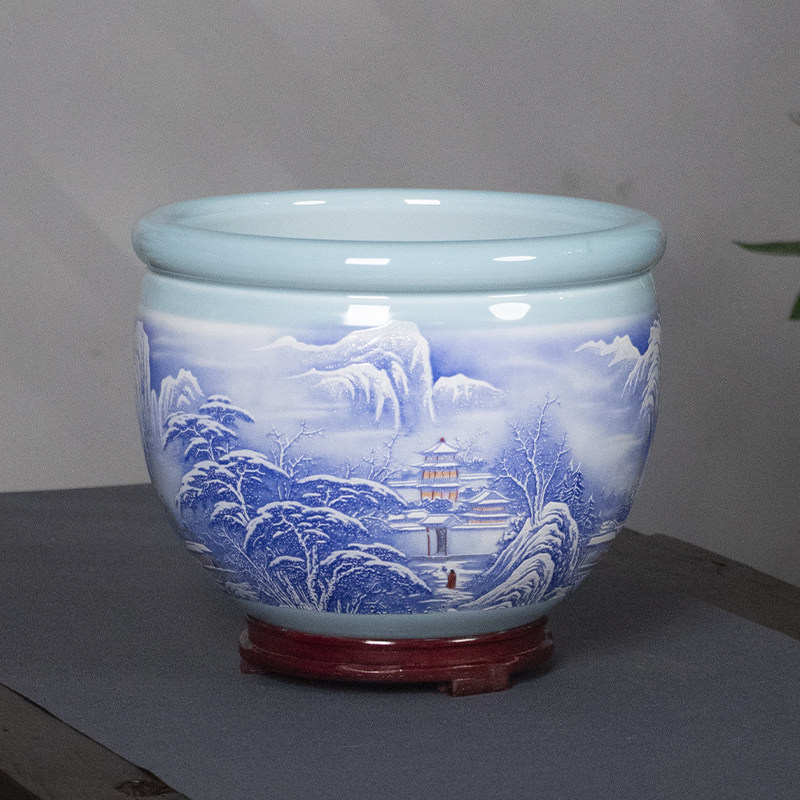 景德镇陶瓷高端小号花盆桌面水培碗莲睡莲铜钱绿萝多肉盆栽金鱼缸