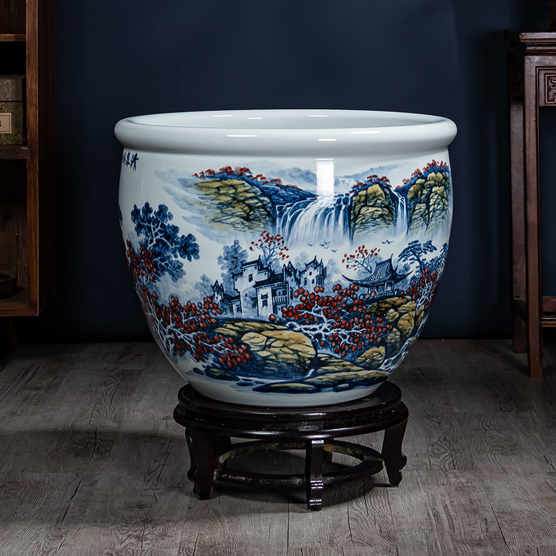 景德镇陶瓷器金鱼缸客厅庭院养乌龟睡莲盆办公室书画缸装饰品摆件