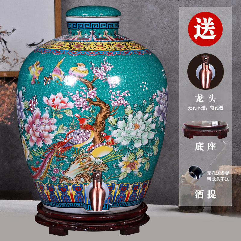 景德镇陶瓷酒坛子10斤50斤100斤装带龙头家用密封窖藏泡酒罐酒缸