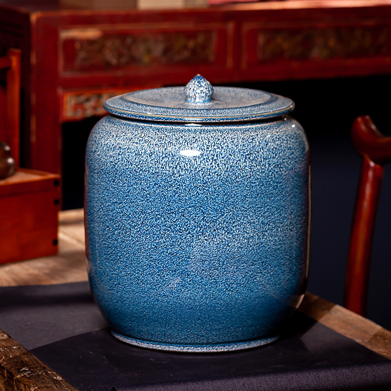 景德镇陶瓷米缸油缸水缸家用20/30/50斤装防潮带盖米桶密封茶叶罐
