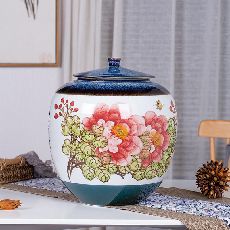 陶瓷米缸带盖家用水缸茶叶罐25斤50斤装防潮防虫景德镇手绘储物桶,厨房/烹饪用具,米桶/米缸,淘宝优惠券,粉丝福利购,淘宝优惠卷