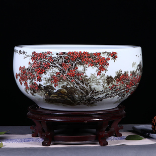 景德镇名师手绘陶瓷器鱼缸家居客厅招财风水摆件睡莲荷花盆镇宅缸