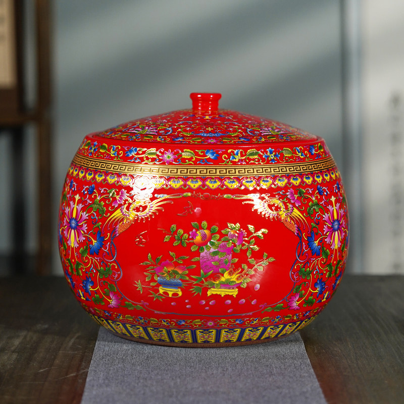 景德镇陶瓷防潮防虫米缸油缸面粉桶10斤家用密封米桶存茶叶储物罐
