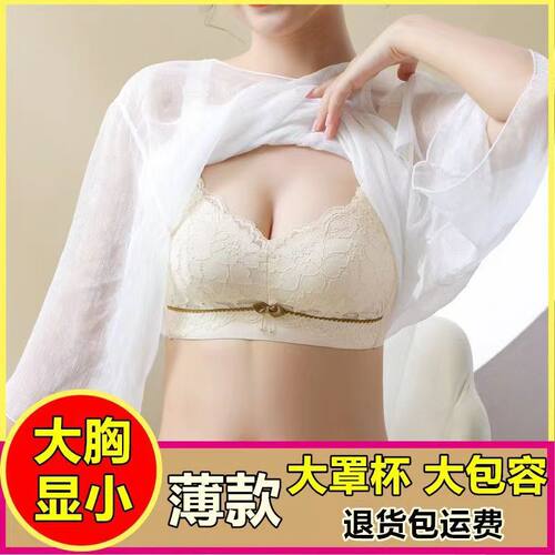 全罩杯内衣大胸显小薄款无钢圈调整型胸罩防下垂上托聚拢性感文胸