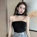 带胸垫挂脖吊带女设计感美式 背心 妹外穿黑色抹胸上衣夏季 性感大码