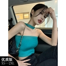 挂脖吊带背心女新款 孔雀蓝色上衣潮 夏季 辣妹性感紧身外穿内搭短款
