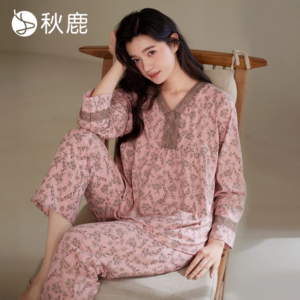 秋鹿超柔软纯棉睡衣女