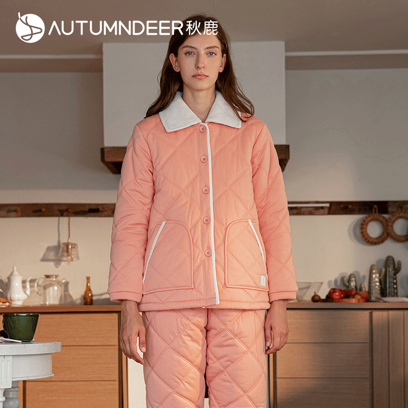 秋鹿【清仓】秋冬纯棉保暖睡衣女加厚三层夹棉翻领保暖棉袄家居服,女士内衣/男士内衣/家居服,睡衣/家居服套装,淘宝优惠券,粉丝福利购,淘宝优惠卷