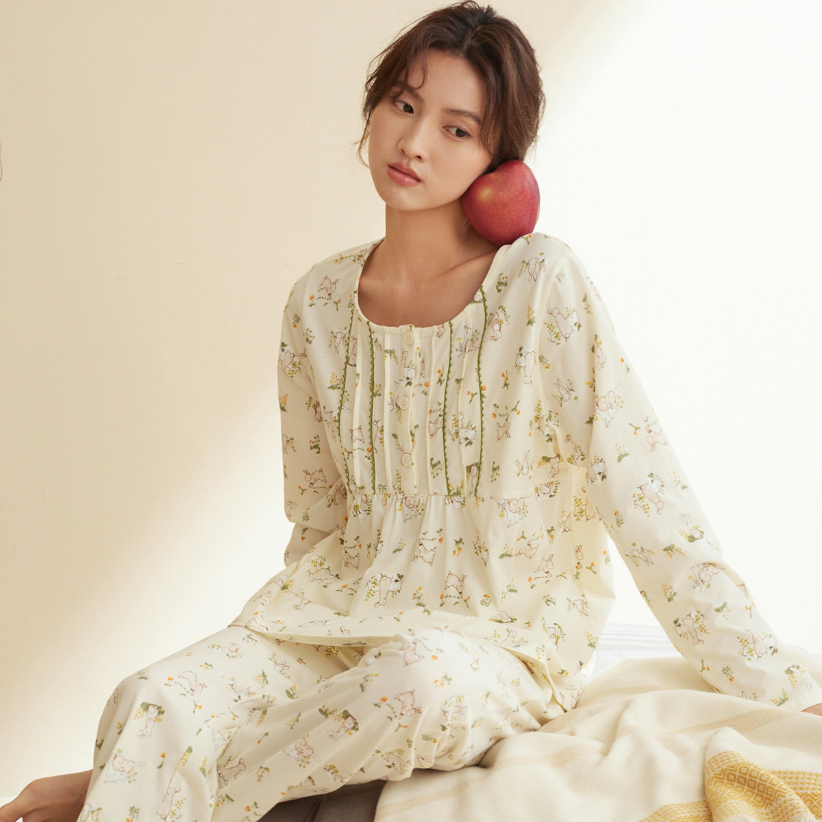 秋鹿纯棉可爱兔子睡衣女春秋季