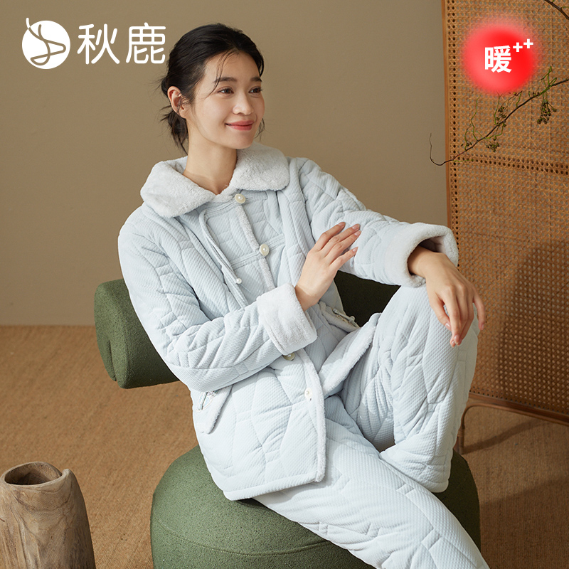 海岛绒烂花披法兰绒夹棉翻领女套