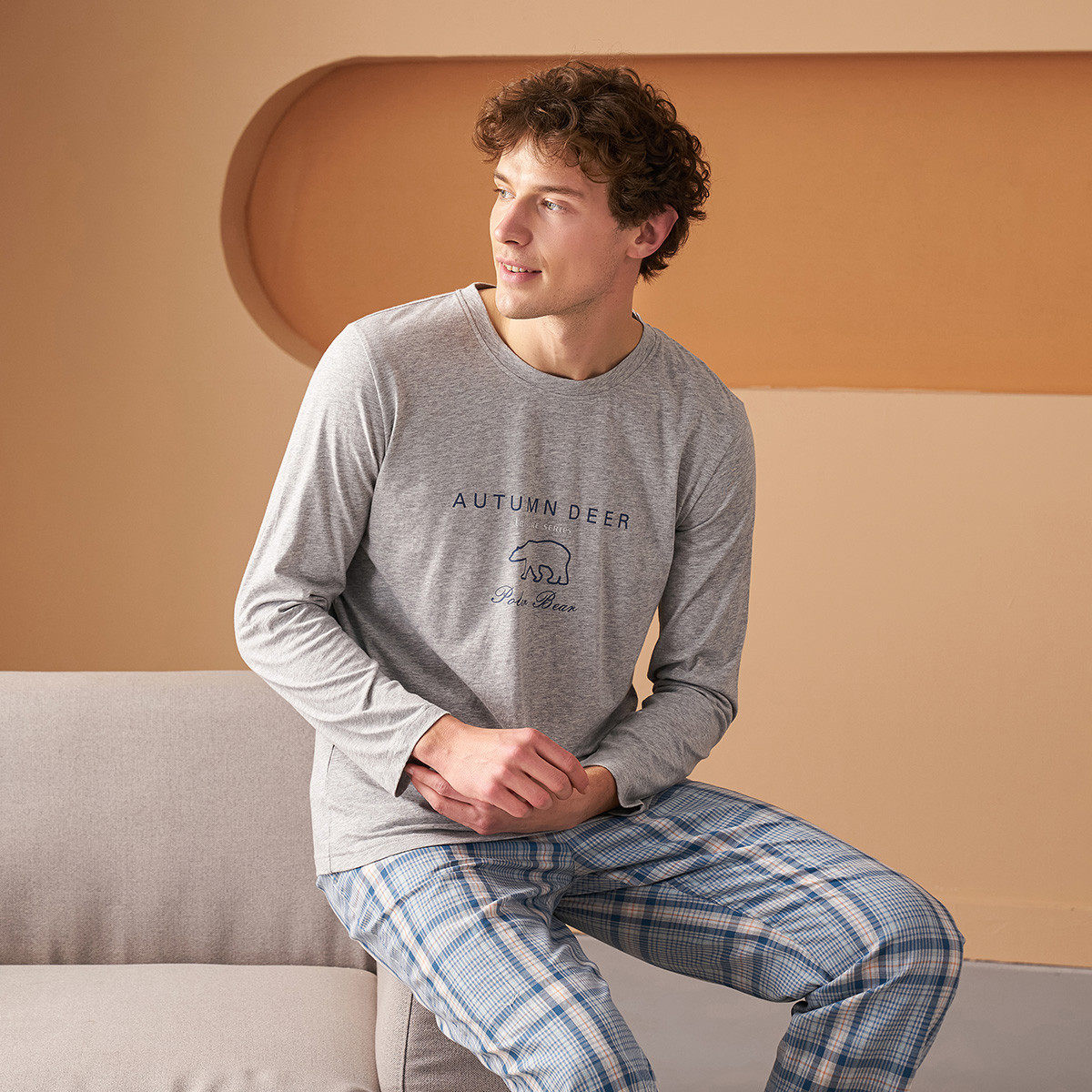 秋鹿【售完不补】睡衣特价清仓可外穿家居服针织格子裤圆领男,女士内衣/男士内衣/家居服,睡衣/家居服套装,淘宝优惠券,粉丝福利购,淘宝优惠卷