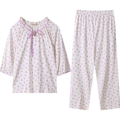 秋鹿睡衣夏天女款小V领碎花