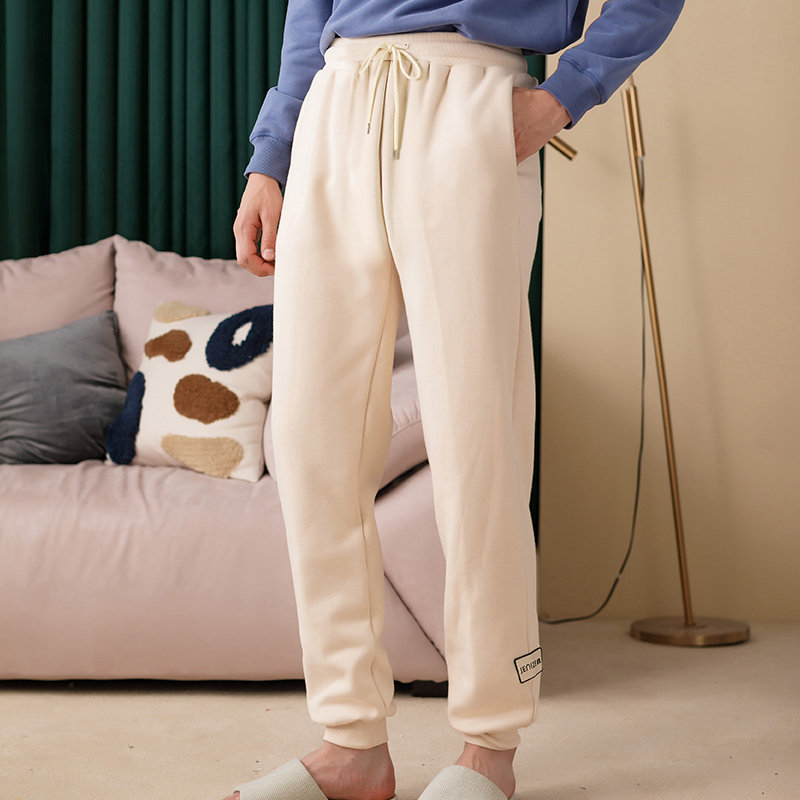 秋鹿摇粒绒暖暖睡裤男女士秋冬季款保暖宽松大码珊瑚绒收脚家居裤