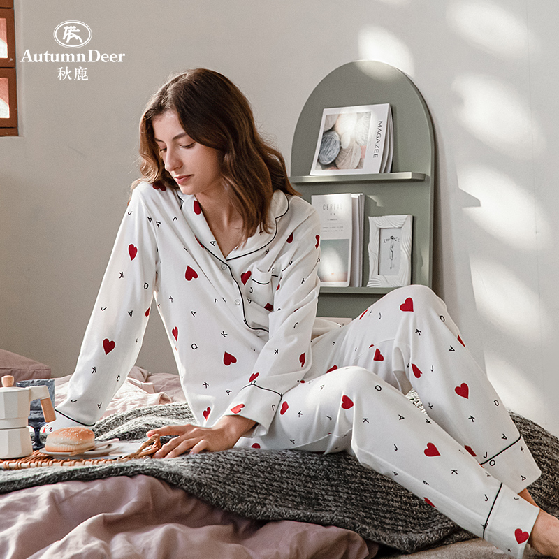 秋鹿春天纯棉大码休闲套装睡衣