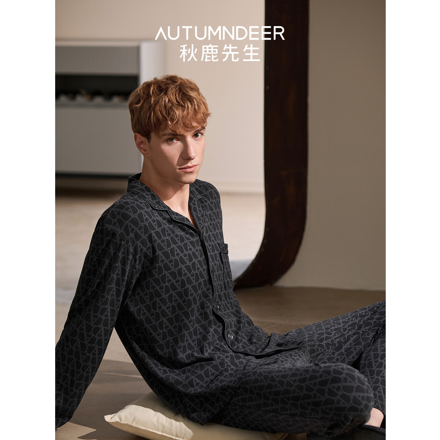 新品秋鹿睡衣男士春秋款秋季纯棉长袖高级感家居服男款休闲套装