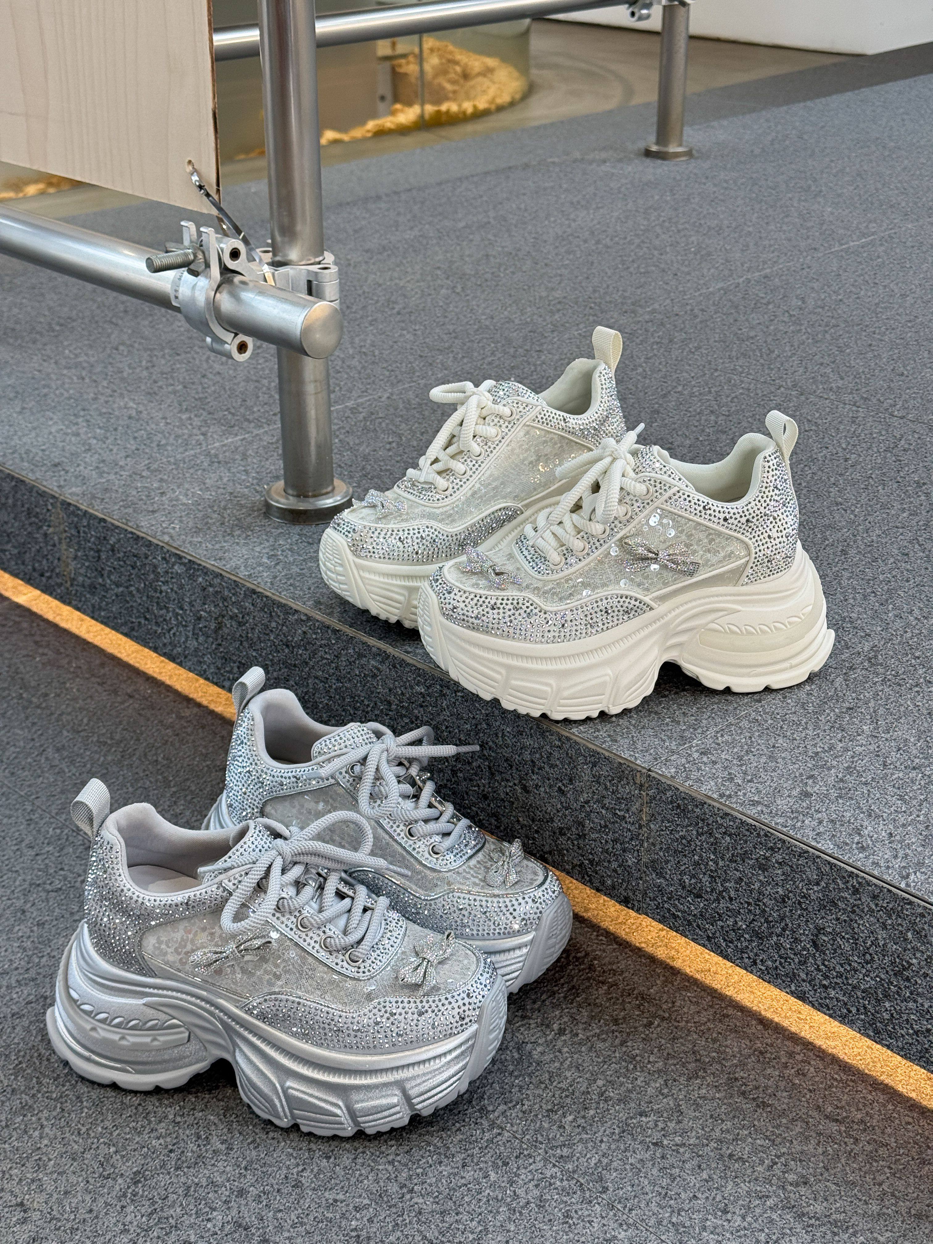 真皮潮鞋小个子厚底内增高水钻老爹鞋女新款休闲鞋松糕底女鞋8cm