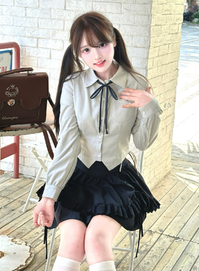 COSME【雾黎中】秋新品原创基础初恋感灰色衬衫学院甜美百搭上衣
