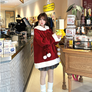 新款 冬季 圣诞新年红色斗篷形大衣可爱甜美 福气袋 COSME