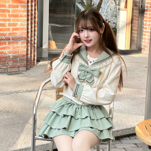 COSMEPRO【小熊心事】春季新品原创少女甜美学院风绿色长袖水手服