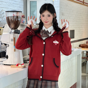 COSME【绯色乐园】秋季新品nono狗联名兔耳朵帽子红色针织外套