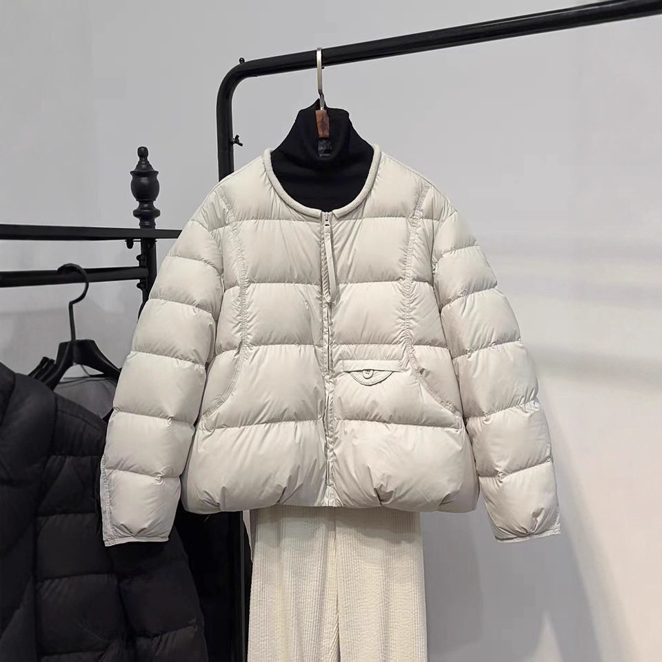休闲羽绒服外套2025简约复古韩系圆领白鸭绒保暖百搭宽松休闲外套